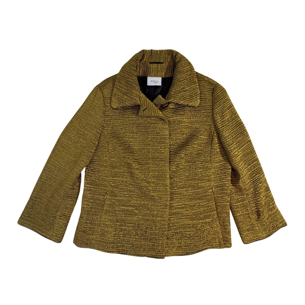 Akris Punto Wool Blend Jacket Size 12 Gold Metallic Textured Hidden Button